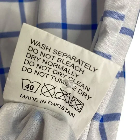 Collars & Co Polo Shirt Mens S Blue White Grid Plaid Windowpane Dress Collar NEW